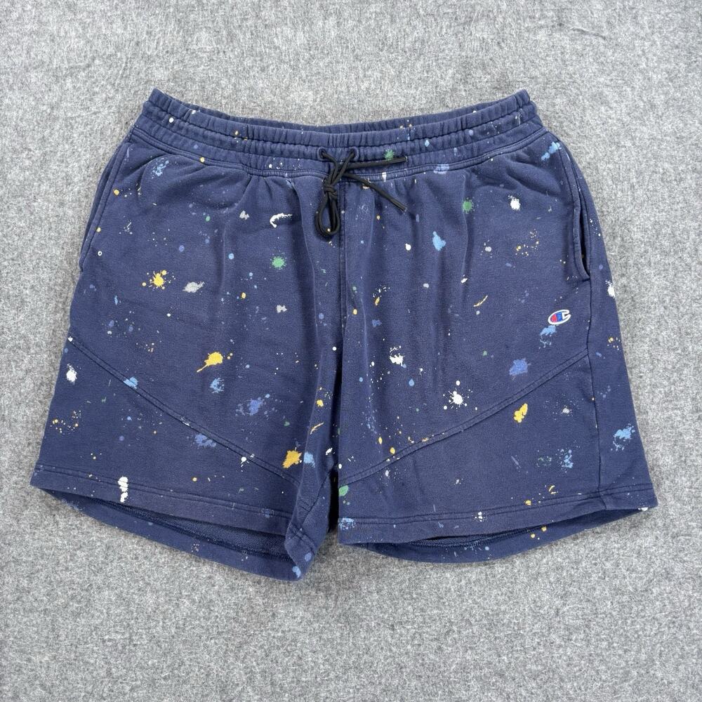 Champion 2XL XXL Paint Splatter Sweat Shorts Navy Blue Drawstring Pockets 87737P